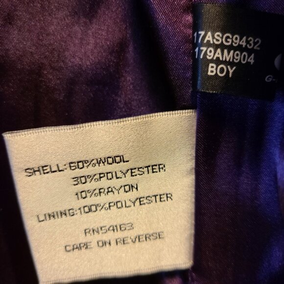 Kenneth Cole Plum Wool Coat | Military Style, Size 12, Satin Lined Button Detail - Picture 6 of 6